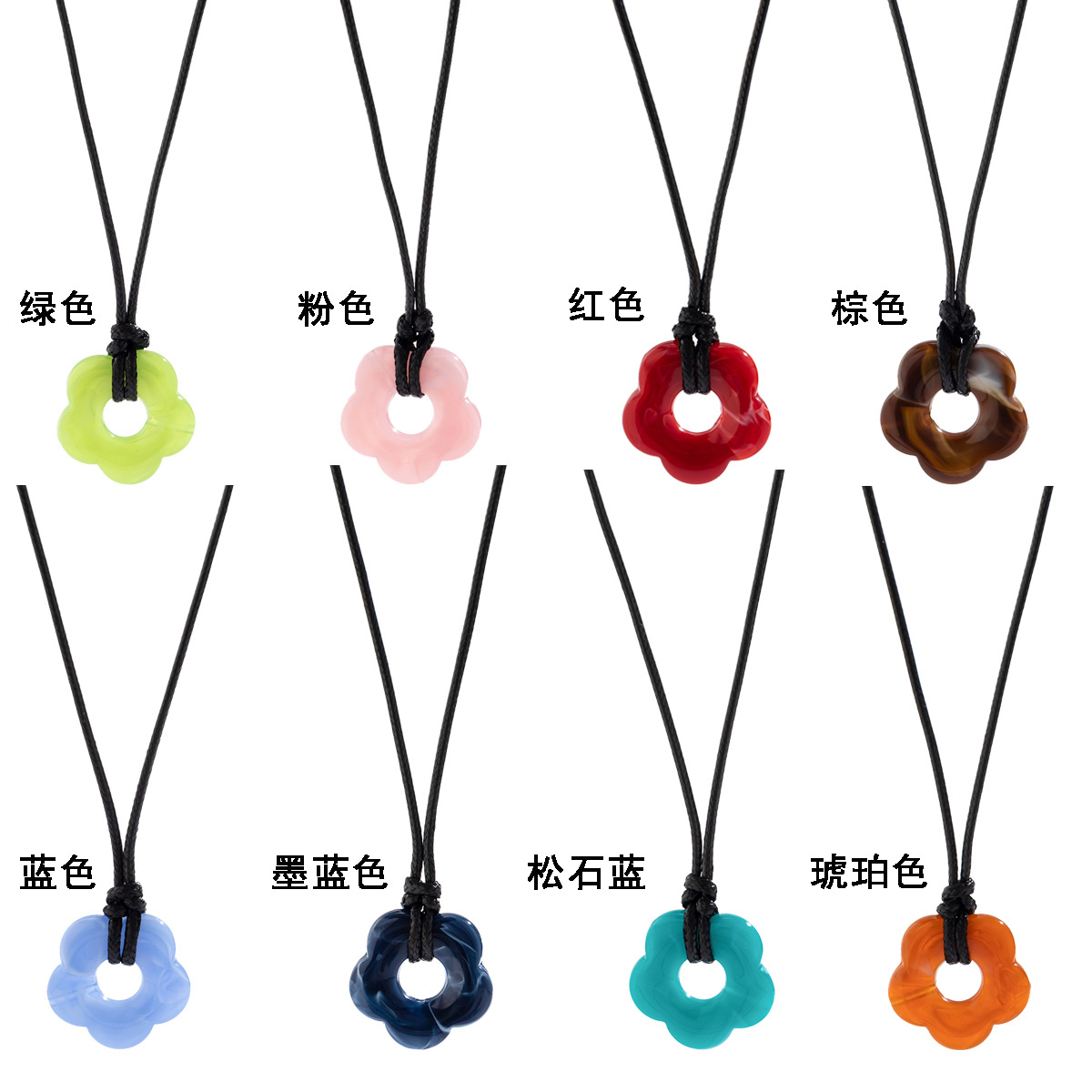 European and American cross-border jewelry, sweet and cool style, niche design sense, flower necklace, wax thread adjustable, simple floral necklace Item Picture