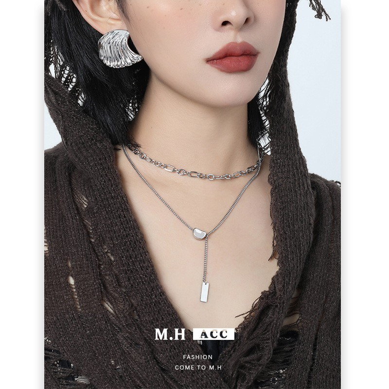 Original design geometric layered necklace for women wholesale, simple and individual sweater chain, new winter hip-hop hot girl necklace Specification drawing