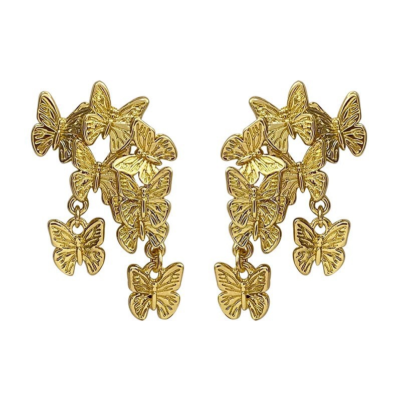 "Group of Butterflies Dancing: Retro golden butterfly Earrings for Women, 2025 New style, high-end, light luxury, niche and unique bestsellers. Item Picture
