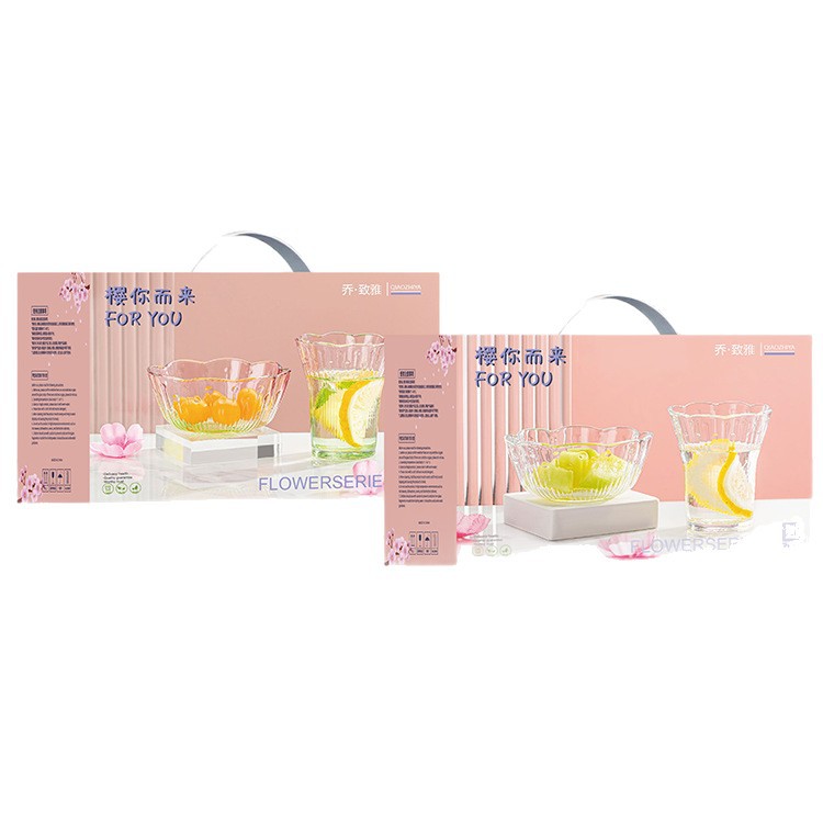 Factory direct sales of Chu Ying Cherry Blossom cups, bowls, tableware, glass bowl and cup sets, corporate employee welfare souvenirs Item Picture