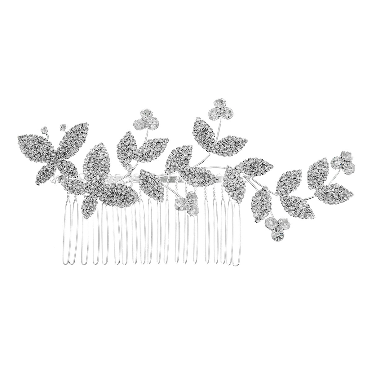 Korean version bridal hair accessory, floral butterfly comb, wedding dress, evening gown, updo headwear, versatile for daily use, alloy water diamond comb Item Picture