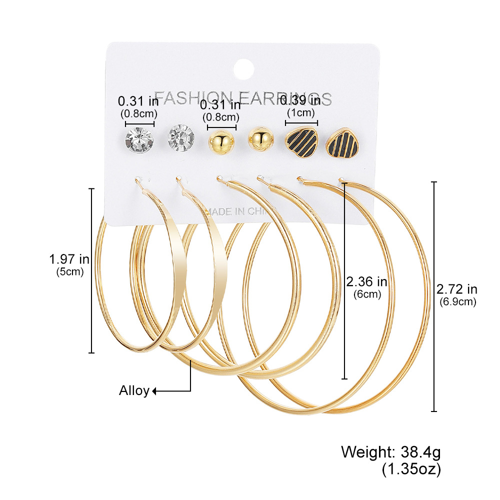 Fashionable commuting large circle ear ring earrings, heart-shaped stud earrings, simple geometric coil metal clip earrings set details Picture