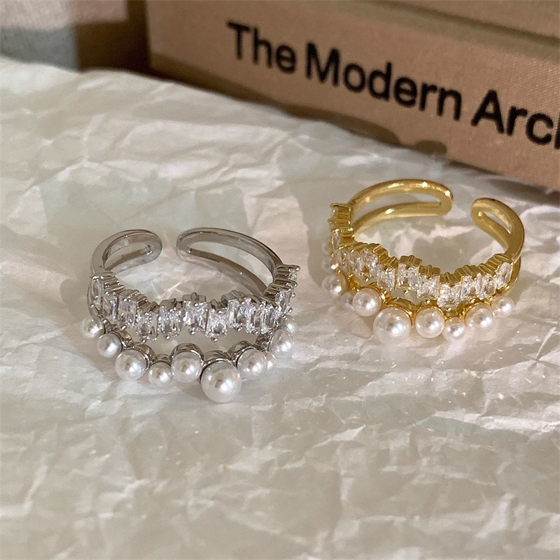 Exquisite pearl zircon open ring for women, light luxury, niche style, high-end feel, index finger ring, whitening, versatile ring new Application Scenario
