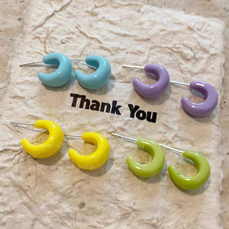 Dopamine candy-colored C-shaped stud earrings for women, 2025 new style earrings, light luxury and niche design, elegant earrings Specification drawing