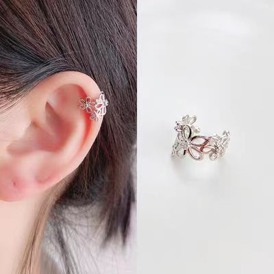 Hollowed-out flower micro-inset diamond ear clips for women, trendy Korean ins style, versatile and unique design, no ear holes, ear bone clips details Picture