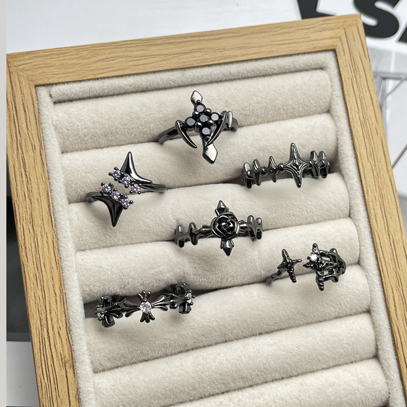 This is a unique, gender-neutral, versatile and fashionable couple ring with a dark punk style from Europe and America full figure