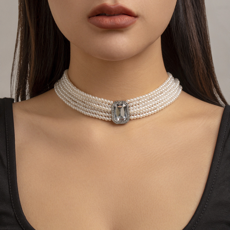 European and American cross-border jewelry retro baroque court style light luxury elegant multi-layer diamond-encrusted necklace necklace full figure