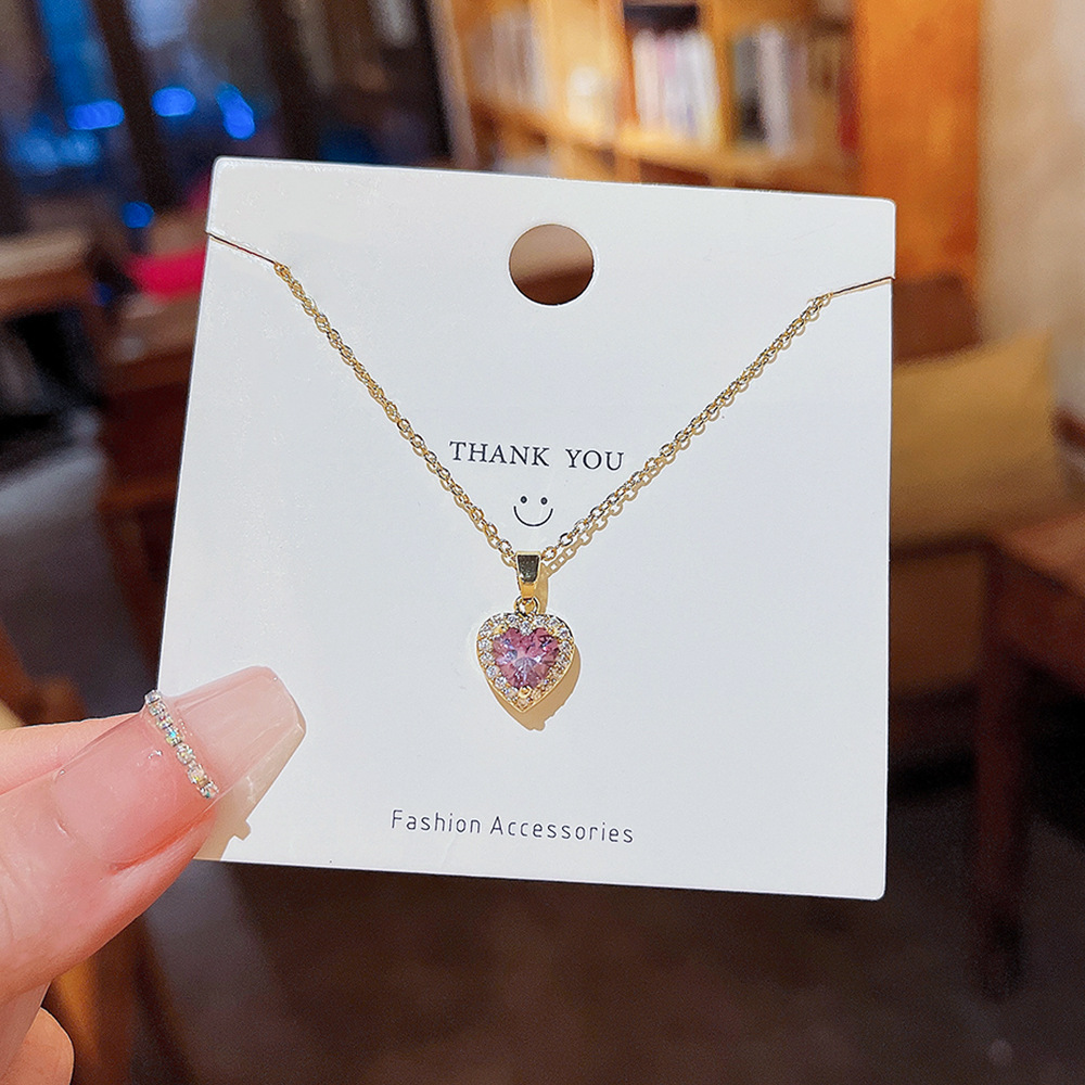 Korean version Ocean Heart necklace, versatile for women with zircon heart pendant, 2024 new trendy titanium steel necklace wholesale details Picture