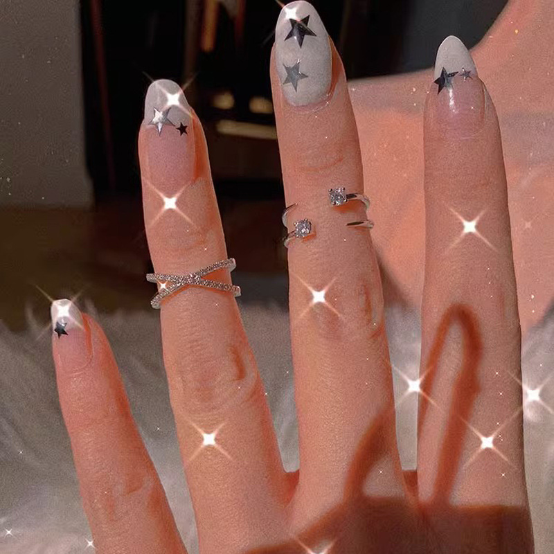 ins cold style, fashionable and exquisite zircon cross-opening ring, a unique and elegant female ring trend full figure