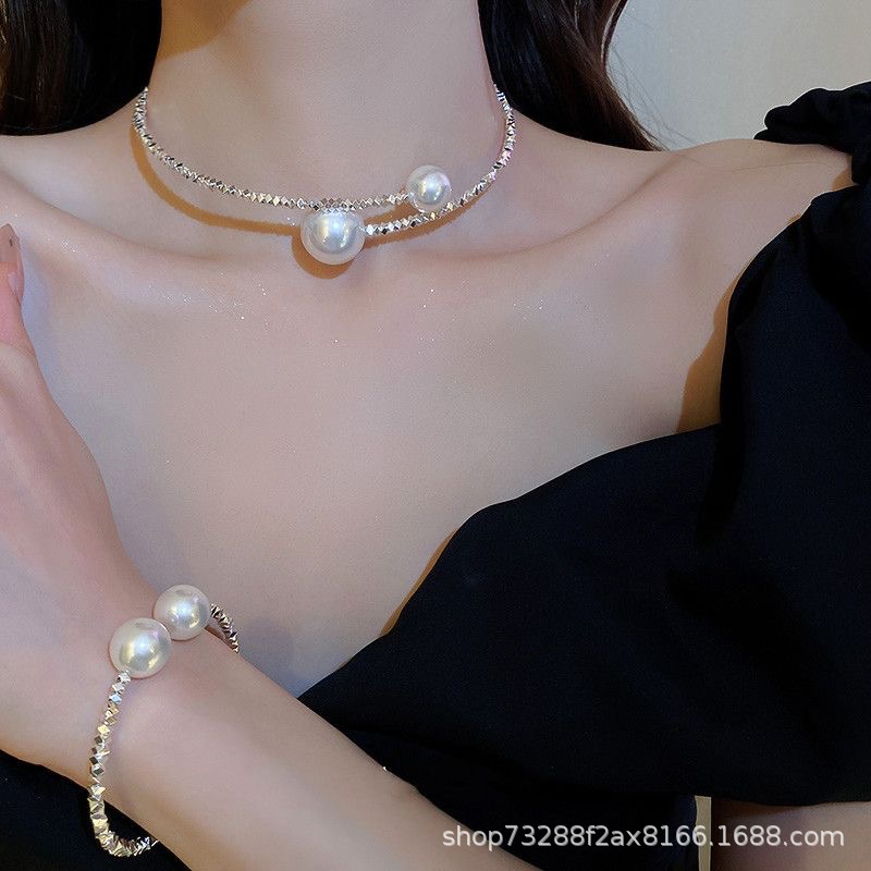 Summer new goddess-like style silver pearl necklace, unique opening, internet-famous, niche and light luxury neckband and accessory details Picture