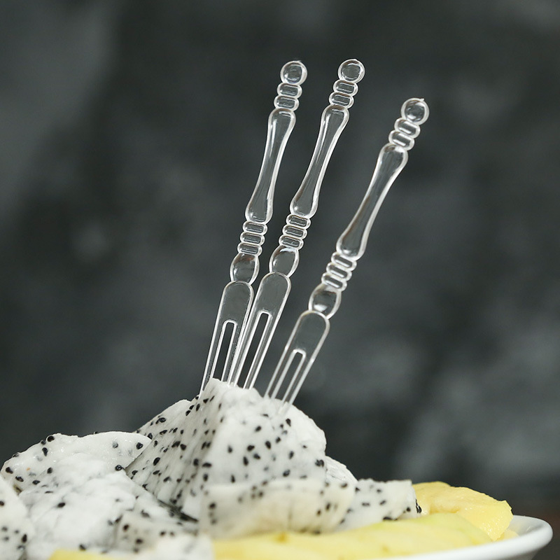 Artistic transparent bamboo fork, disposable fruit, fruit stick, cake, fruit fork, bar, restaurant, household, large packaging Application Scenario