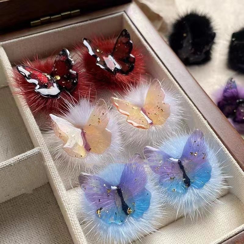 Elf Earrings ~ New cute plush colorful butterfly stud earrings for autumn and winter, a high-end, niche design for women on Instagram details Picture