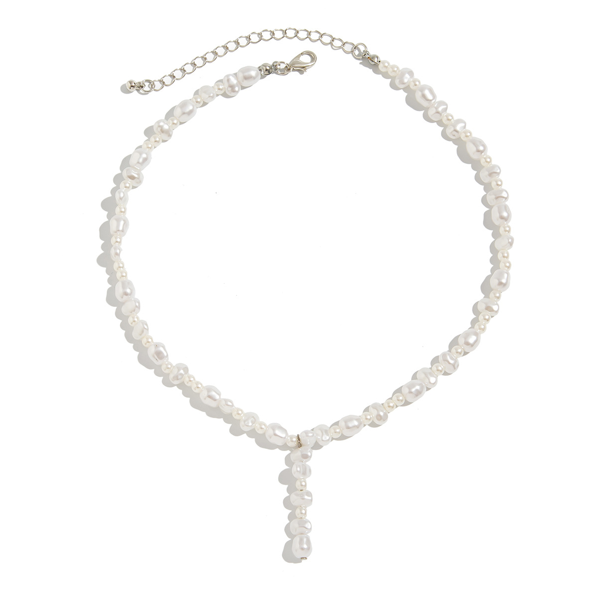 European and American cross-border jewelry, Baroque irregular-shaped bean-shaped pearl string necklace, niche irregular commuter collarbone chain Item Picture