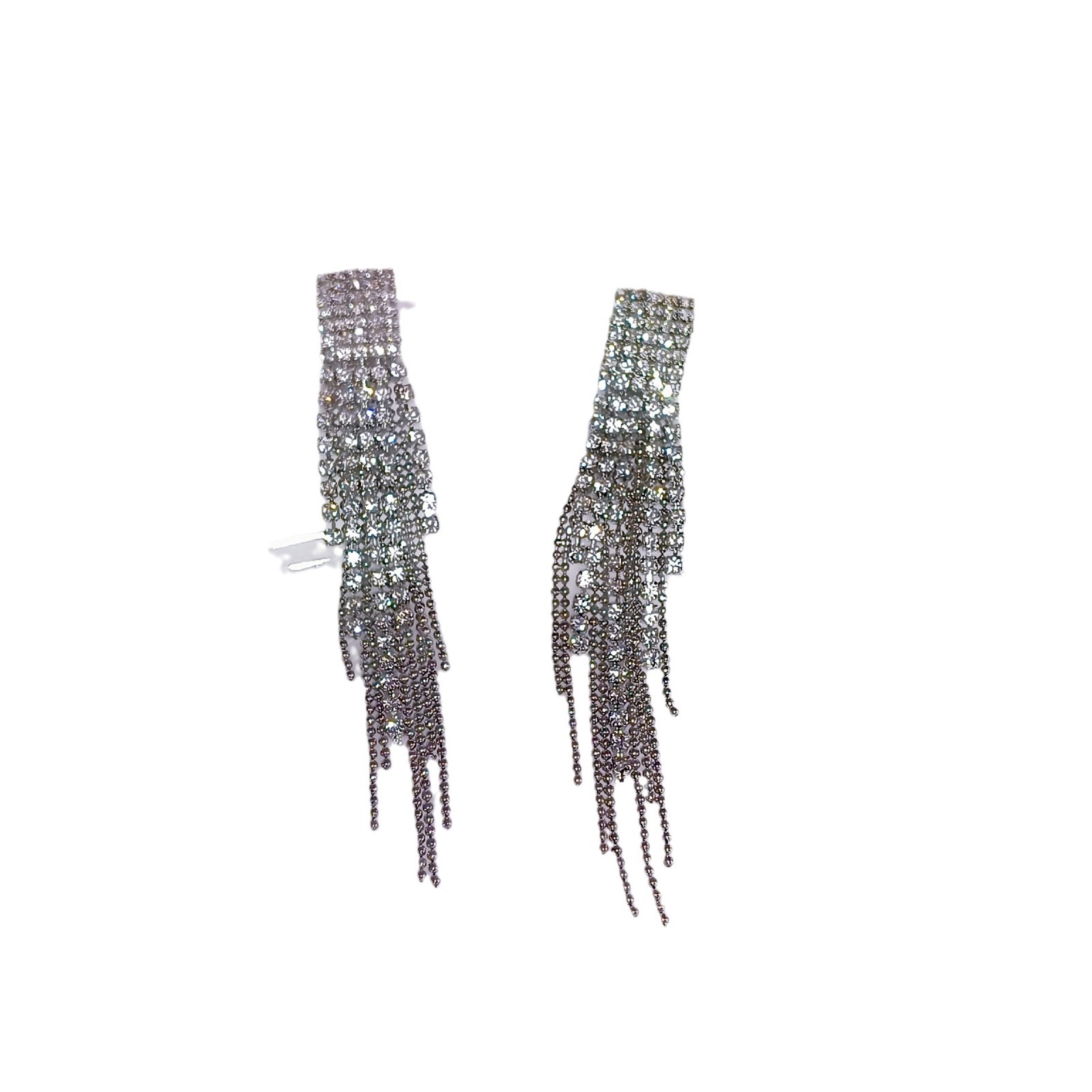 Light luxury and high-end, full-diamond long tassel earrings, new style in 2025, trendy, exaggerated, round face slimming, stud earrings for women Item Picture
