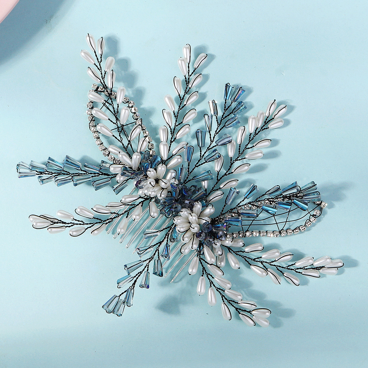 European and American cross-border accessories, versatile bridal hair combs, wedding balls, party upsets, headwear, handcrafted pearl and crystal hair combs Specification drawing