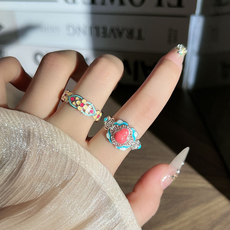 New Chinese-style Hanfu accessories: Colorful enamel gourd, personalized court-style ring, women's unique and niche design ring details Picture