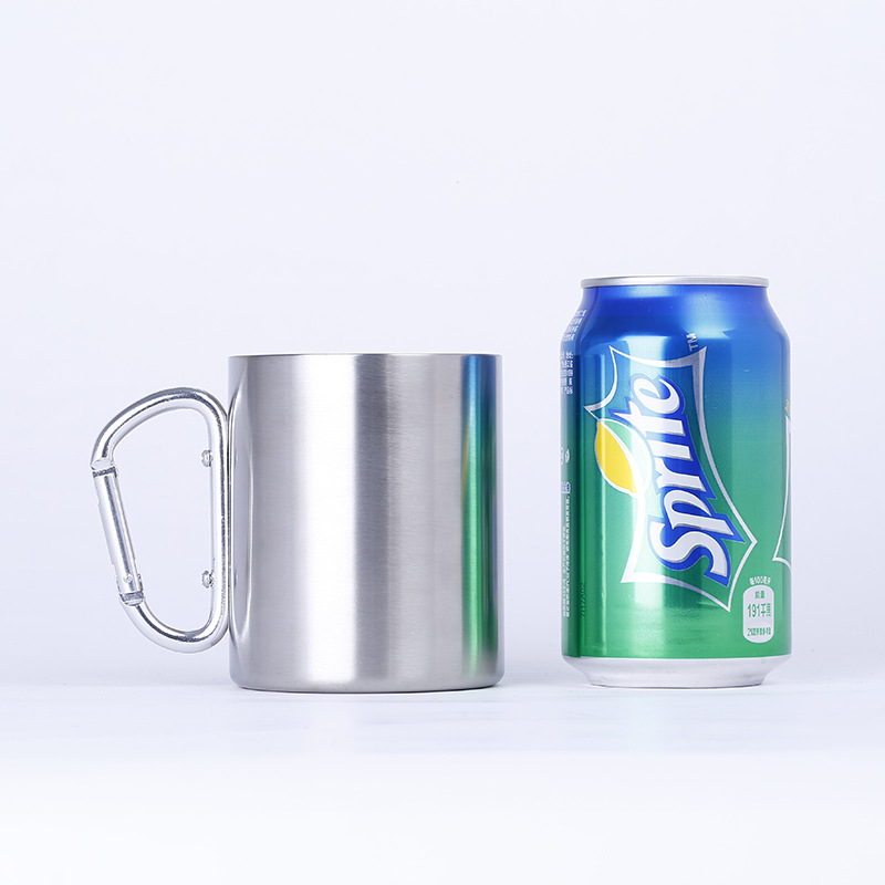 Wholesale of 300ml outdoor mountaineering buckle coffee cups, double-layer stainless steel mugs, and metal beer mugs for export details Picture