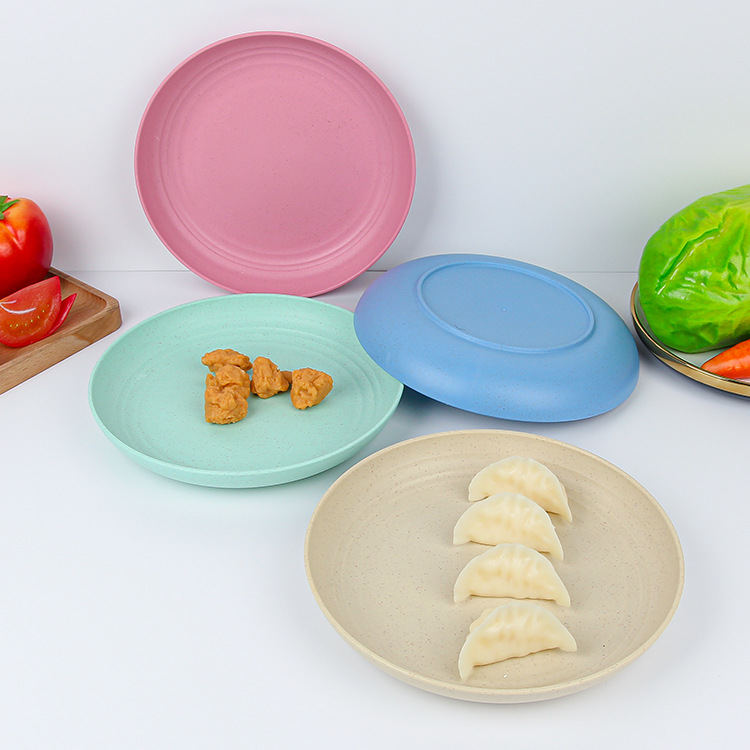Wheat straw 20cm dinner plates, Amazon plates, round plates, vegetable plates, anti-drop and durable fruit plates, cross-border manufacturer wholesale details Picture