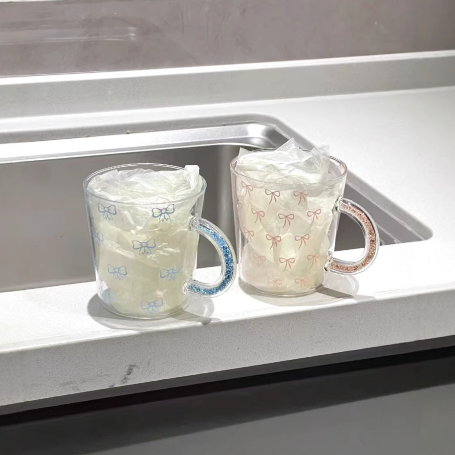 High borosilicate glass cup with diamond handle, high appearance level, couple water cup, gift for boys and girls, drinking water, milk coffee cup Specification drawing
