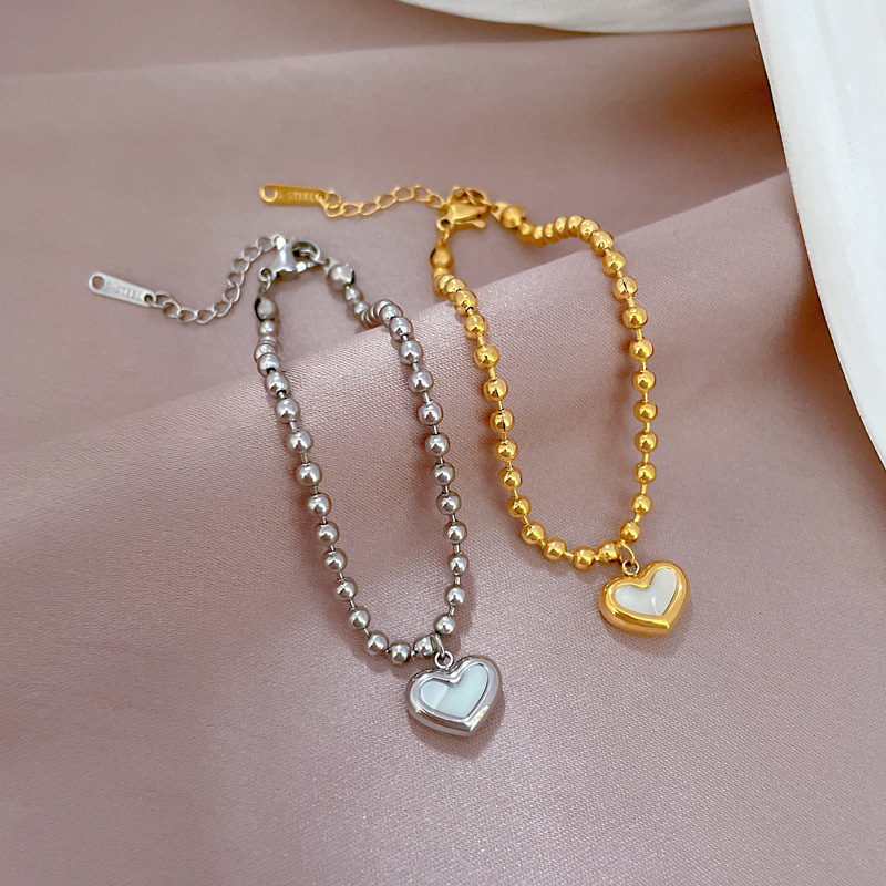 【 All-titanium Steel 】 Dongdaemun's unique and elegant forest-themed heart-shaped mother-of-pearl bracelet, a retro best friend of a female Internet celebrity Specification drawing