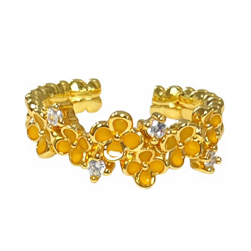 New Chinese-style retro golden flower butterfly color diamond elegant light luxury open ring, fashionable and individual niche ring for women Item Picture