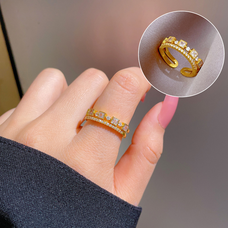 【 Real Gold 】 Couple rings, women's Instagram trendy and fashionable plain ring, adjustable open ring, cold and unique style index finger ring full figure