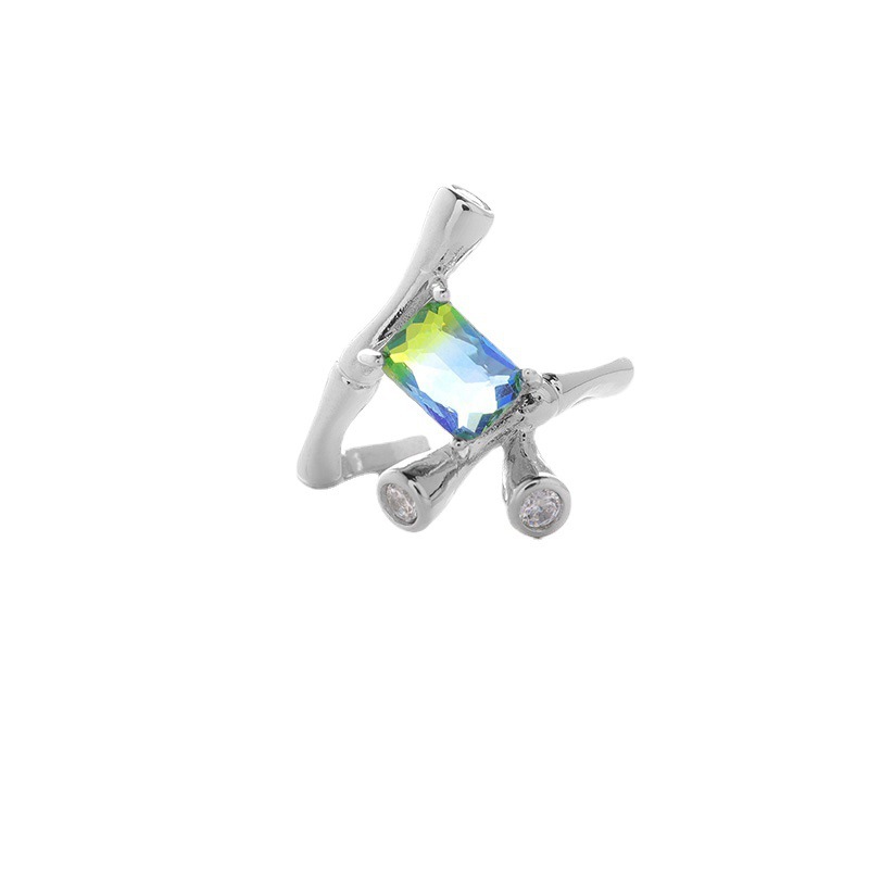 Original niche design bamboo-joint opening ring zircon ins, cold style, high-end, fashionable and individual women's index finger ring Item Picture