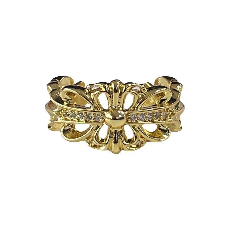 Cross-border colored gemstone retro new Chinese-style cross opening ring, women's Little Red Book high-end new versatile ring trend Item Picture