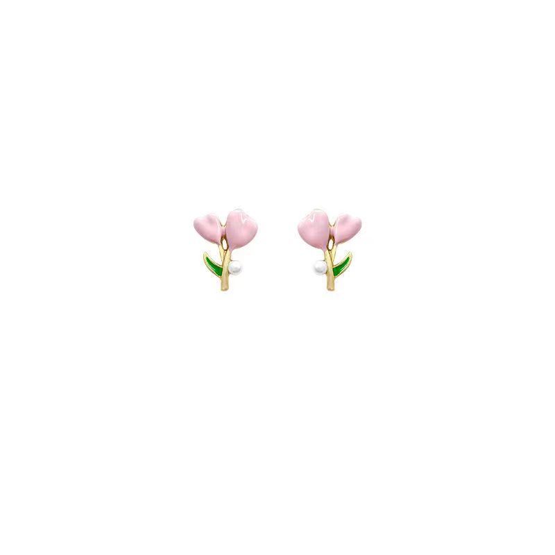 Fresh and sweet tulip flower stud earrings, feminine charm, niche and versatile, ins girlish forest-themed earrings and earrings Item Picture