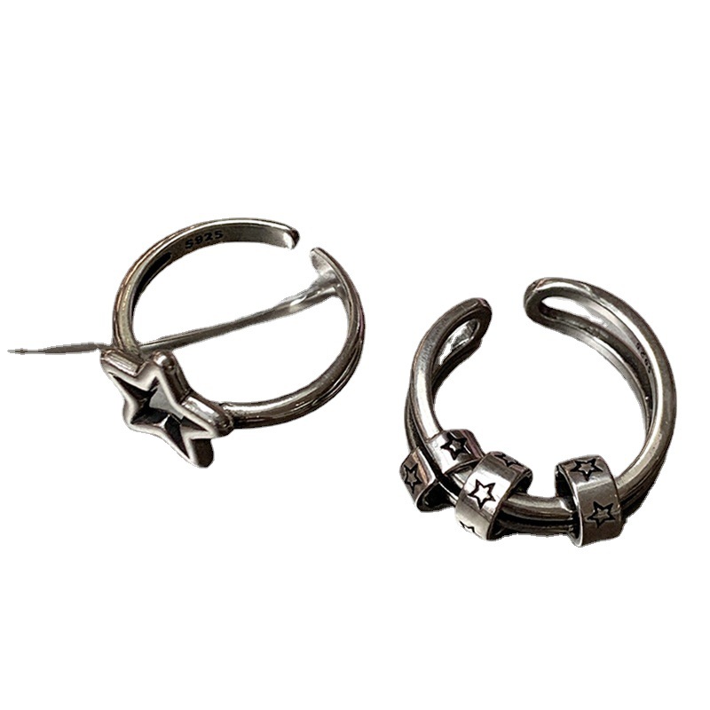 This is a unique and retro open-top star-shaped ring set for women on Instagram. It doesn't fade and is a versatile, aged and hollowed-out ring Item Picture