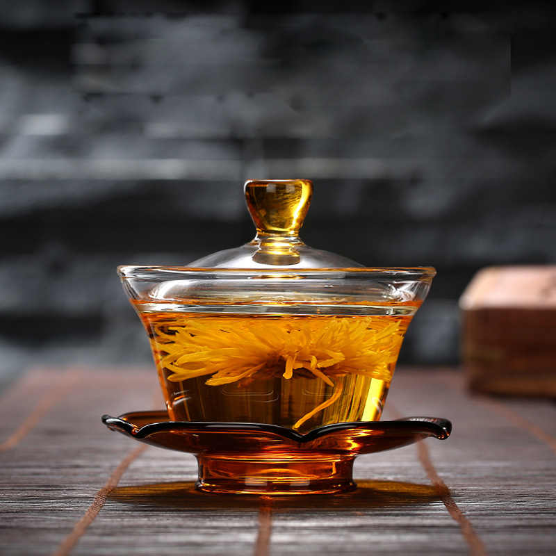 High borosilicate glass covered bowl, three-sided bowl, tea cup, large tea brewing bowl, high-temperature resistant thickened Gongfu tea set, tea bowl wholesale details Picture