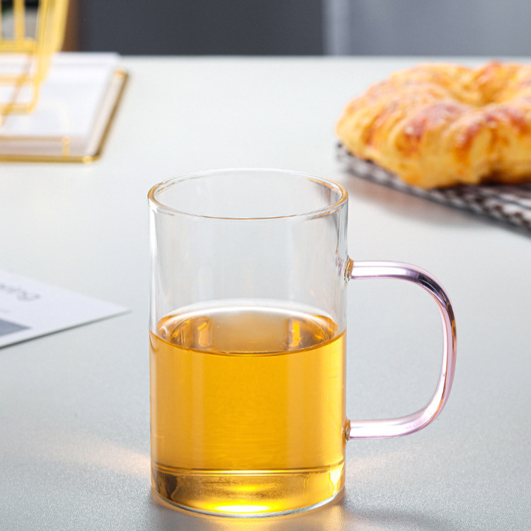 Wholesale colorful glass green tea cups, thickened transparent milk breakfast cups, LOGO high borosilicate glass water cups, milk tea cups Application Scenario