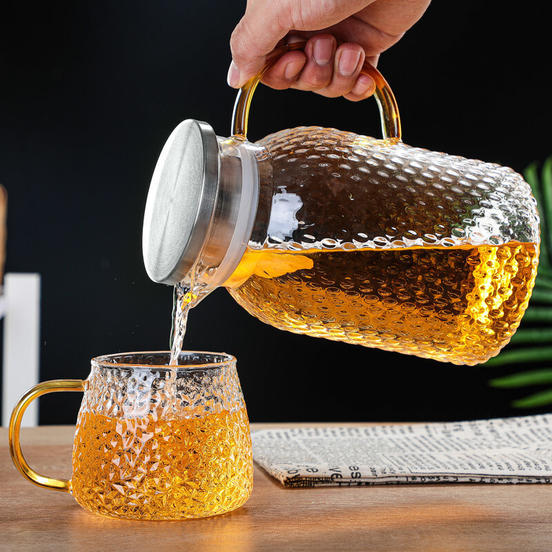 Thickened large rice-grain high borosilicate water bottle, cold water bottle, summer cool boiled lemon water bottle, water cup details Picture