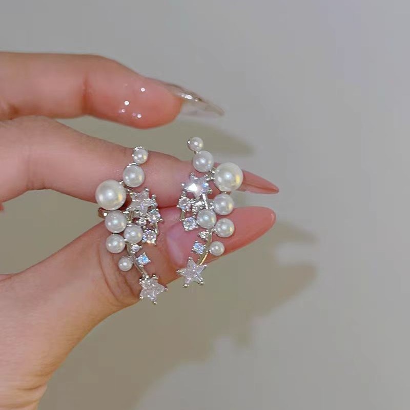 Elegant and noble lady ~ Pearl Star Ear Bone clip without ear holes, versatile, high-end, light luxury, unique daily commuting earrings Specification drawing