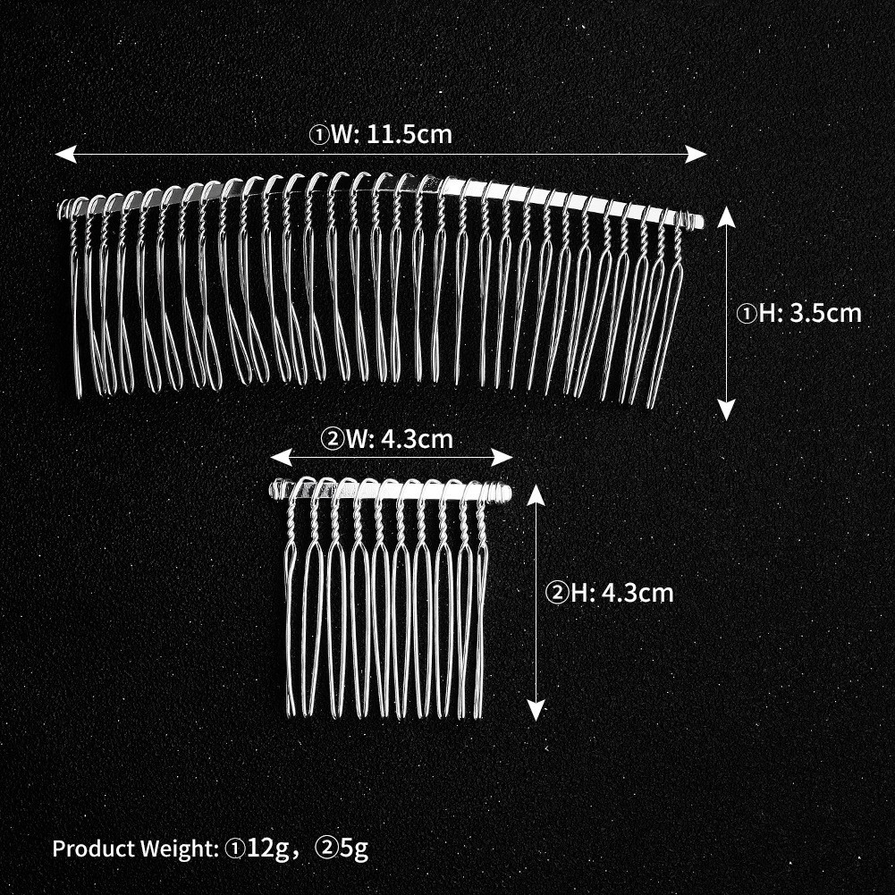 Wholesale of 10-tooth and 30-tooth handmade hair comb accessories, DIY bride headwear, U-shaped hairpins, and straight clips, factory direct sales Specification drawing