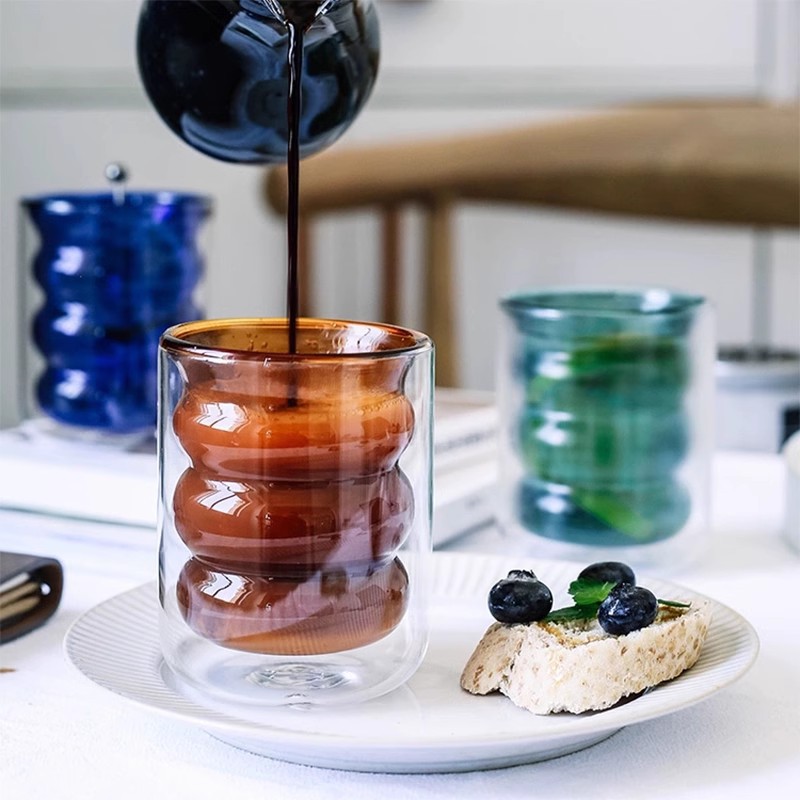 ins design sense double-layer anti-scalding glass cup, juice cup, hot drink cup, milk tea cup, high appearance level latte coffee cup full figure