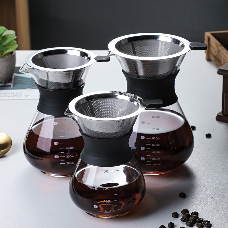Boya Glass hand-brewed coffee pot set, household drip filter cup, filter screen sharing pot, silicone round-bottomed coffee pot full figure