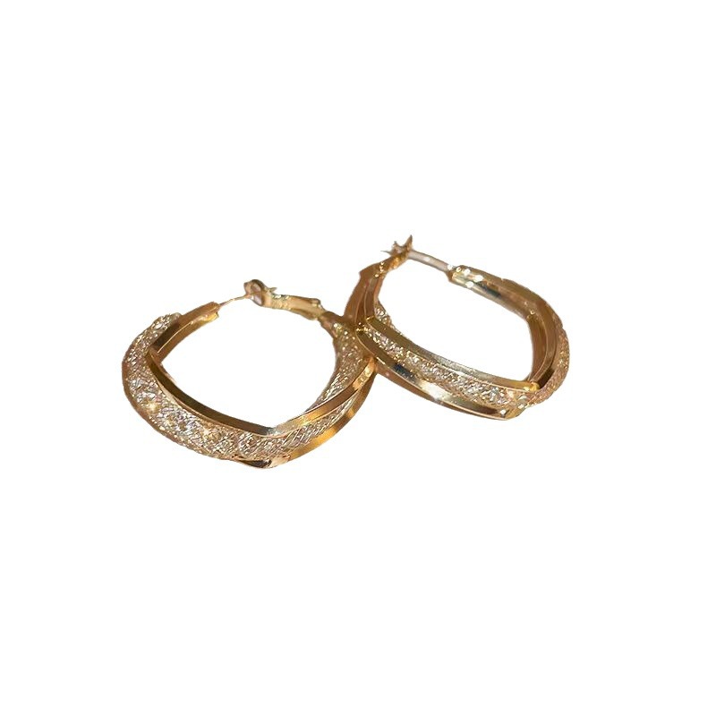 Golden earrings, a light luxury and niche design for women, double-layer high-end zircon stud earrings, a cool and elegant style, exaggerated earrings Item Picture