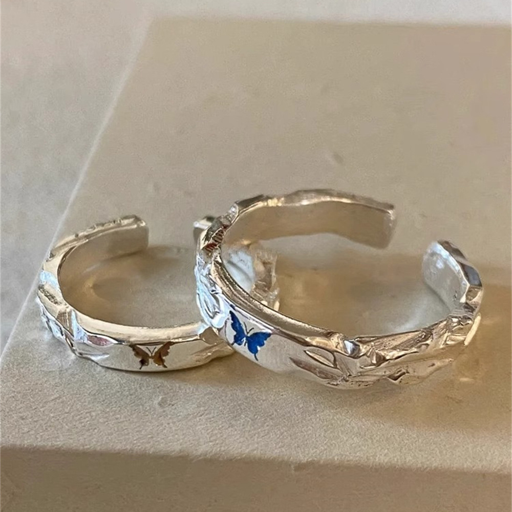 Enamel butterfly ring for women, 925 sterling silver, light luxury and high-end style index finger ring, niche design ring, trendy couple rings details Picture
