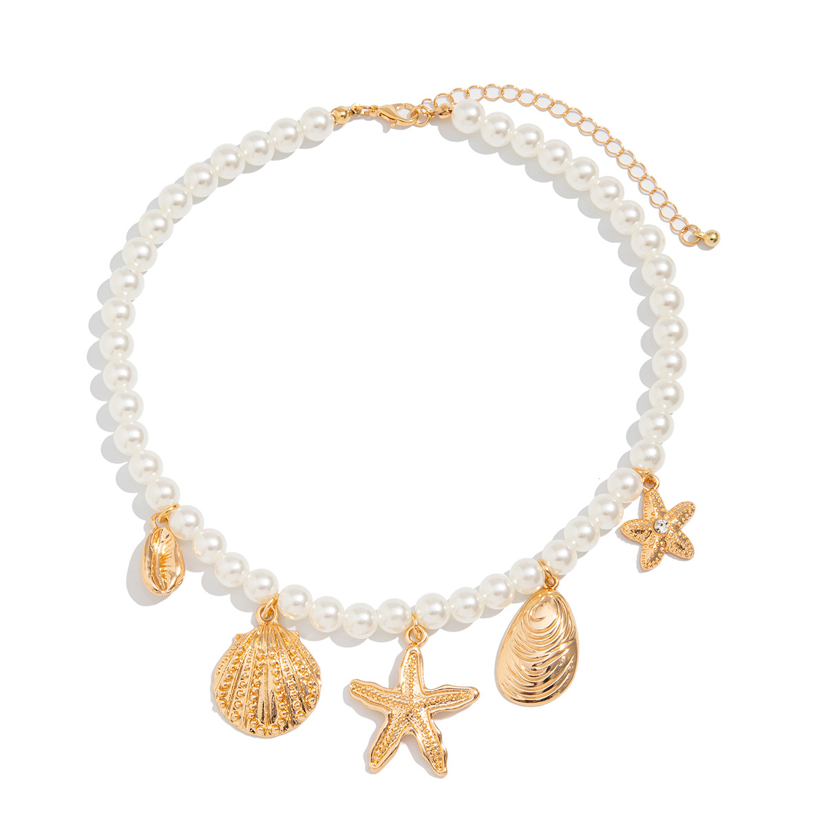 European and American cross-border jewelry design sense metal starfish pearl necklace isn wind scallop alloy necklace necklace Item Picture