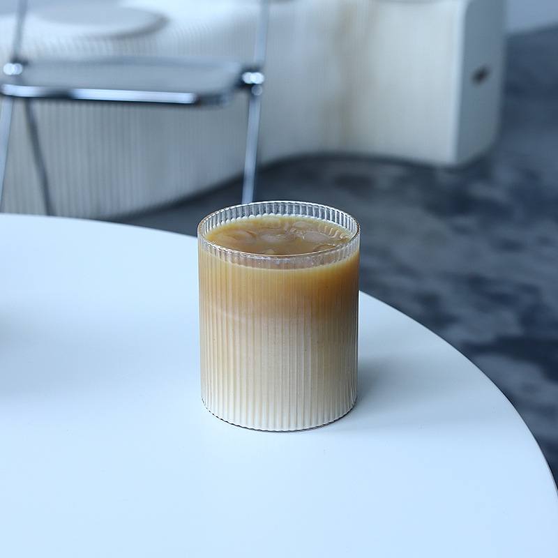 Vertical striped simple striped glass cup, drink cup, soda drink water cup, cold brew latte cup, iced coffee cup details Picture