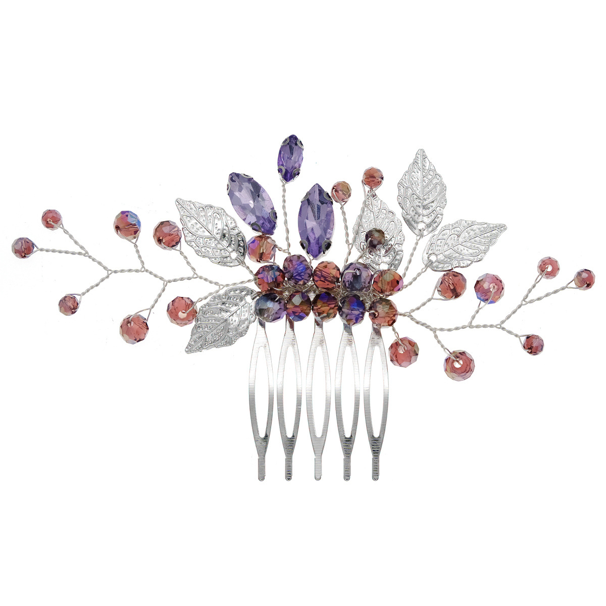 New Chinese-style Xiuhe ancient-style hair accessory, a beautiful forest-style bride's bangs with a purple crystal handcrafted updo headwear Item Picture