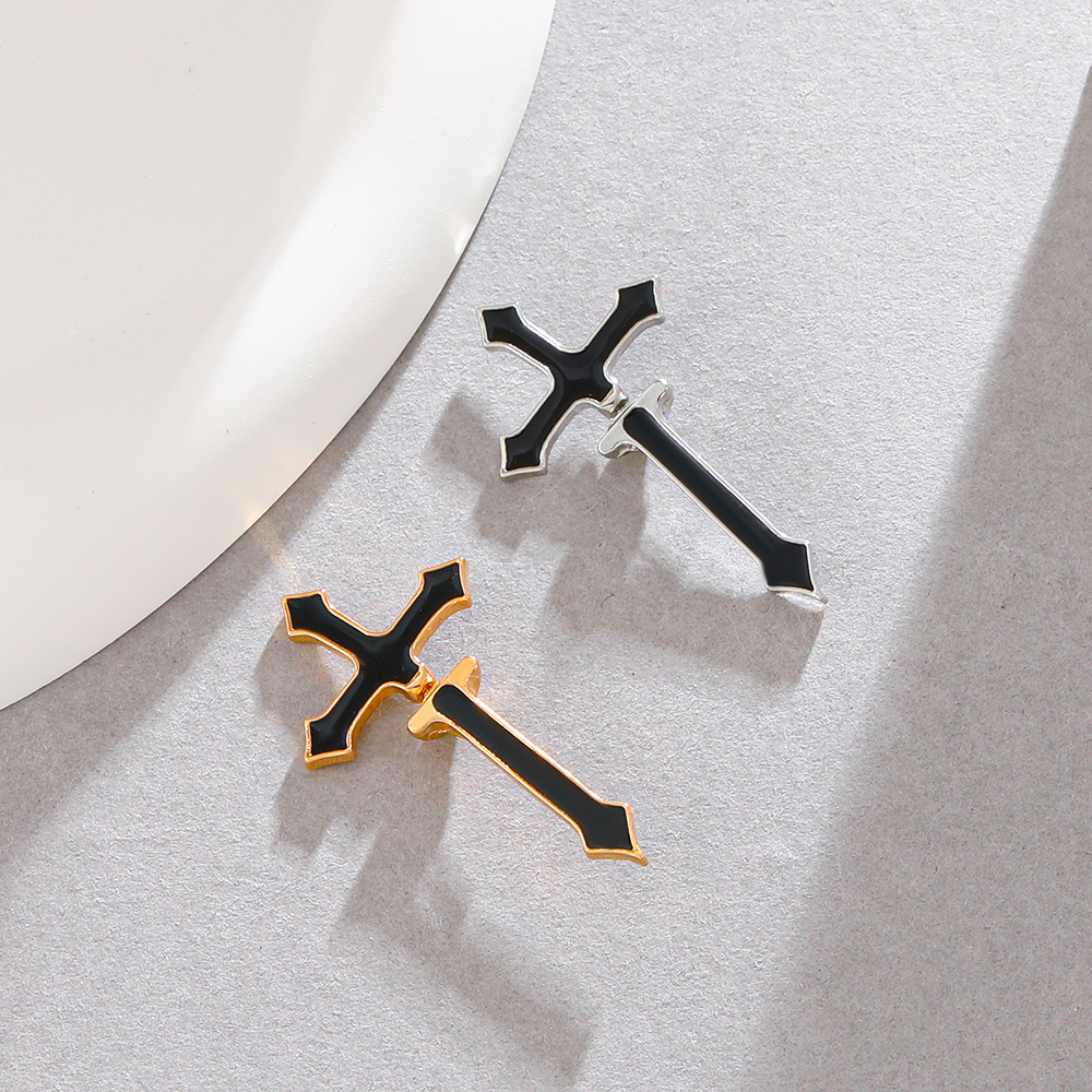 Gothic dark cross, piercing nail girl, European and American ins style simple metal earrings, cool and exaggerated earrings trend details Picture