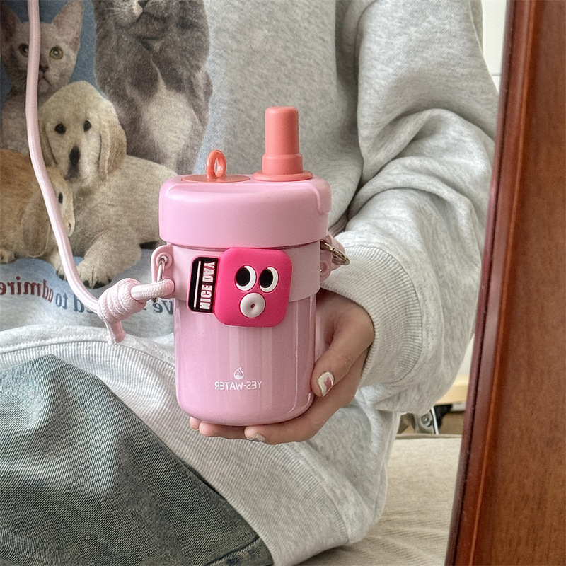 Funny and fun flower tea straw cup, cute cartoon, high appearance level stainless steel insulated cup, tea-water separation sports water cup full figure