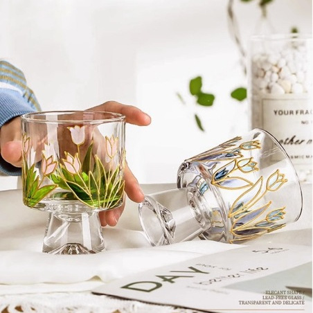 High-legged ice cream cup, cold drink coffee cup, dessert yogurt pudding juice glass cup, exquisite Fuji Mountain cup full figure