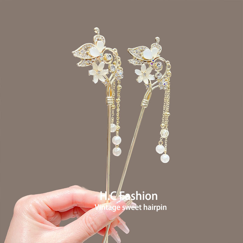 Bu Yao ancient-style Hanfu hairpins, female horse face skirt headwear, cat's eye stone butterfly hairpins, new Chinese-style high-end hair accessories full figure