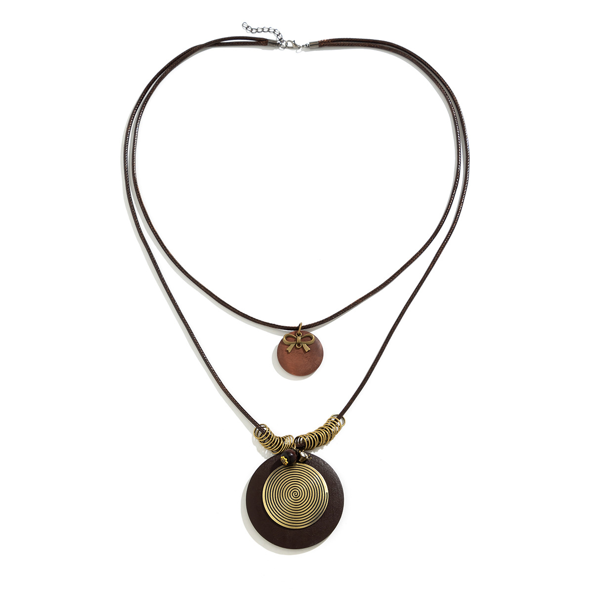 European and American cross-border retro round wood piece necklace, versatile for women, long beaded wax thread sweater chain, couple accessories Application Scenario