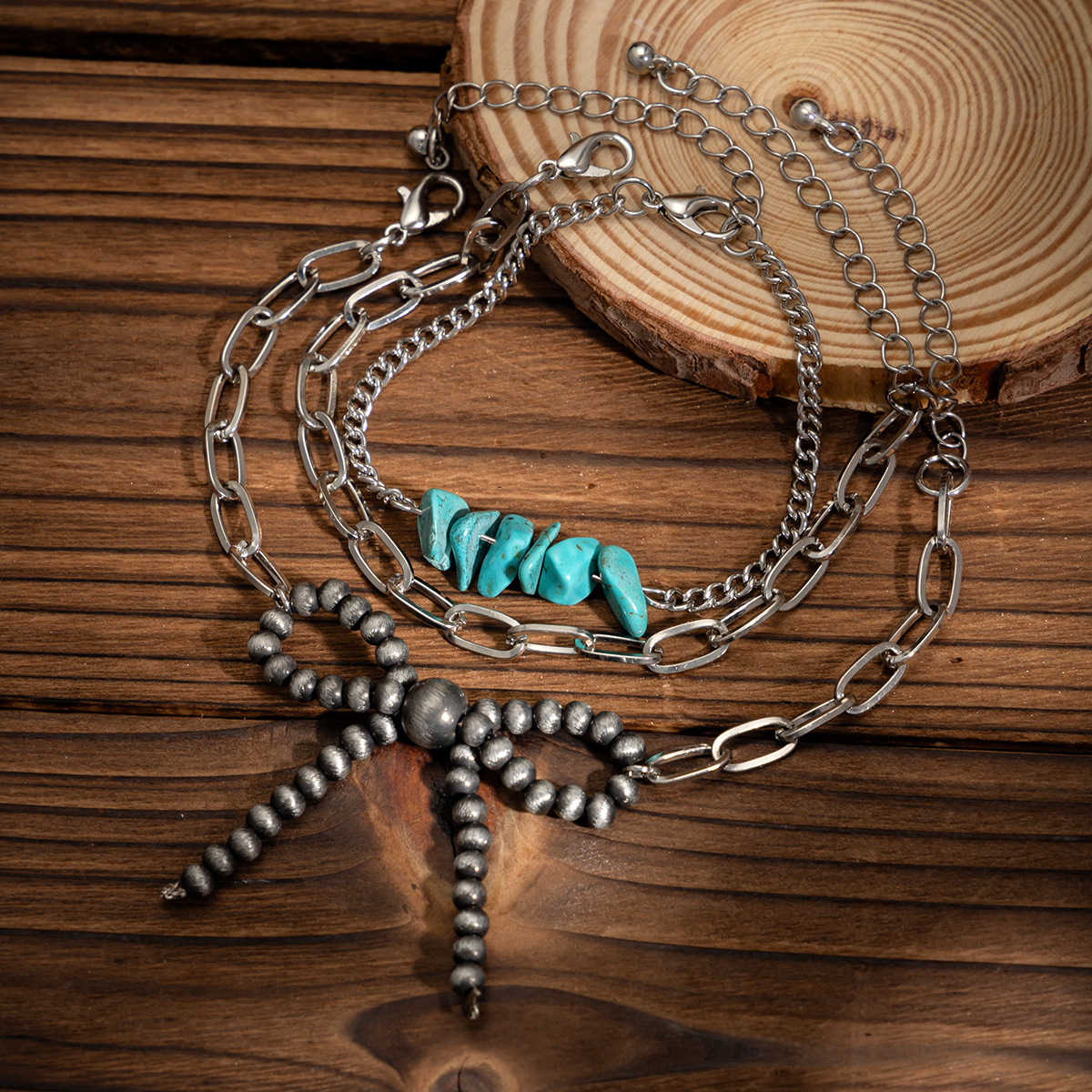 European and American cross-border jewelry, Bohemian bow, beaded pendant, collarbone chain, turquoise, Western cowboy necklace Application Scenario