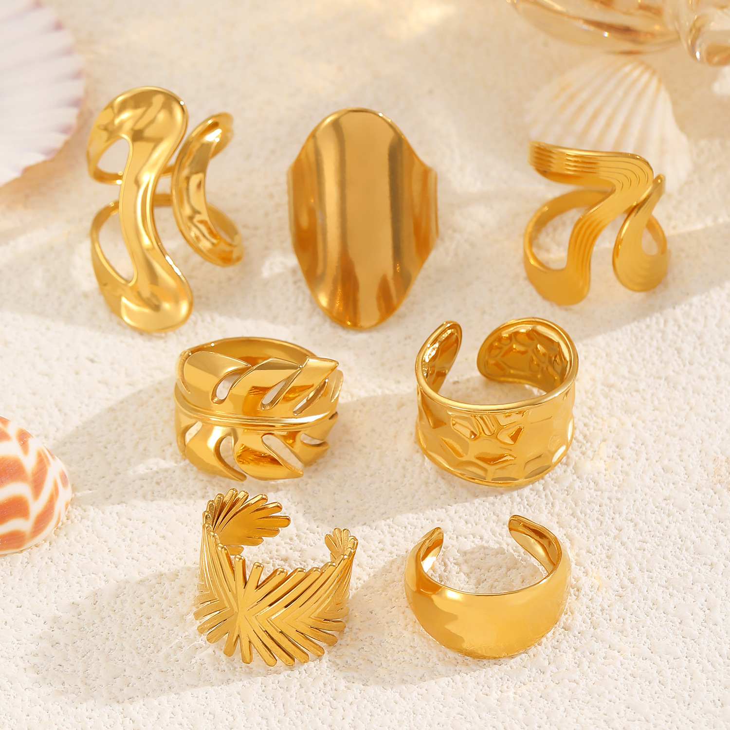 European and American high-end stainless steel irregular ring opening cross-border personality exaggerated geometric joint ring lady Specification drawing
