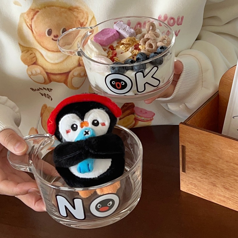 Korean InS-style creative penguin glass bowl breakfast bowl, high appearance level home salad bowl ok penguin glass bowl Specification drawing